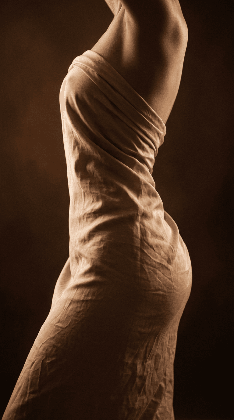 Sculpted silhouette of a body in warm sidelight